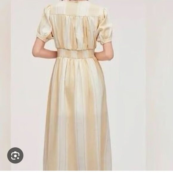 Sam Edelman Christy Twist Front Midi Striped Dress Women's Size L Beige - Picture 2 of 8